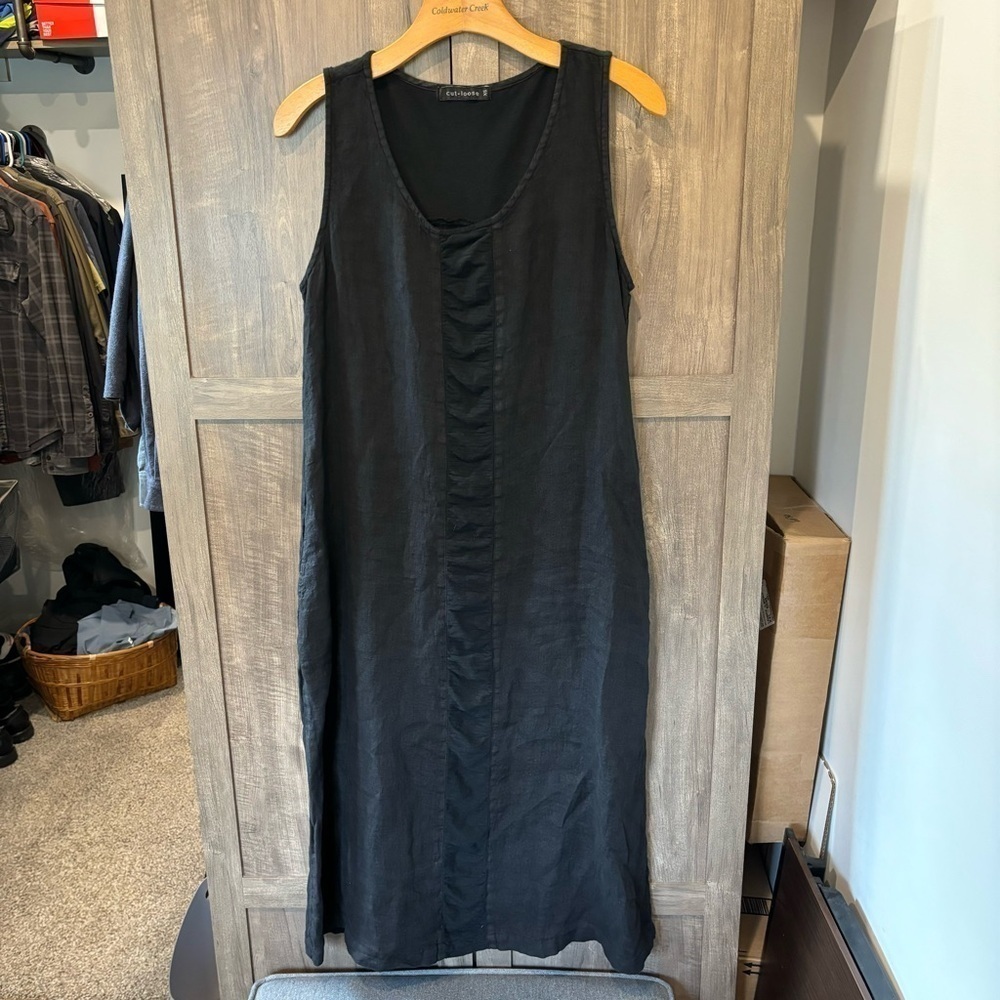 Cut Loose XS Linen Dress Sleeveless MIDI / Maxi Black Pockets